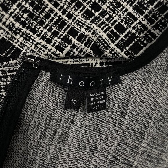 Theory Womens Dress Size 10 Short Sleeve Knee Length Abstract Black Ivory Career - Picture 7 of 9